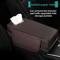 Coussin d'accoudoir de voiture en cuir Nappa brodé losanges, rangement multifonctionnel pour serviettes en papier, rehausseur universel pour coudière