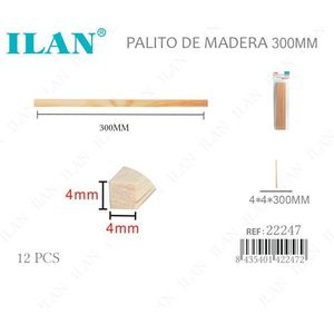 Bastoncini di legno ILAN 4x4x300mm a sezione quadrata, 12 pezzi per lavori artigianali - Product Image 1