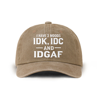 Gorra de Béisbol de Estilo Vintage, de Mezclilla, de 6 Paneles y Ala Rígida, Bordada con la Frase 'I HAVE 3 MOODS' ('I DK, I DC y I DGAF'), Personalizable