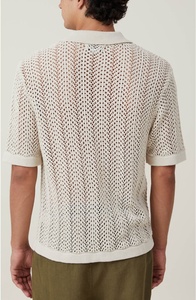Magliette Polo in Cotone Lavorato a Maglia <span class=keywords><strong>con</strong></span> Logo Jacquard Personalizzato OEM/ODM, Maglioni a Maniche Corte, T-shirt <span class=keywords><strong>Oversize</strong></span> in Maglia all'Uncinetto per Uomo - Product Image 3