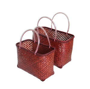 Cesta de almacenamiento Rectangular Vintage de bambú Natural ecológica hecha a mano, manijas dobles blancas con bucle, solución elegante para llevar - Product Image 1