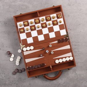 Wooden Backgammon <strong>Set</strong> Travel <strong>Chess</strong> Board Game Luxury <strong>Personalised</strong> Backgammon Leather <strong>Set</strong> - Product Image 1