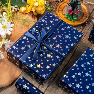 Holographic Star Blue <b>Wrapping</b> <b>Paper</b> 17 In X 32.8 Ft Double Side Metallized For Multiple Occasions - Product Image 3