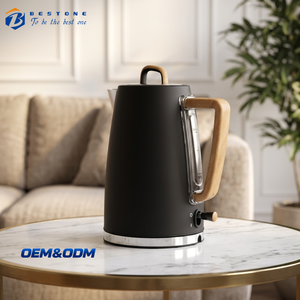 Black Wood Grain Vintage Electric Water <b>Kettle</b> 1.7L Stainless Steel Tea <b>Kettle</b> with Removable <b>Filter</b> and LED Indicator - Product Image 1