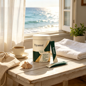 Café Instantáneo con Extracto Botánico Natural, 10g*10 Sobres, Frasco Redondo Geométrico Verde Dorado, Bebida de Materia Prima Vegetal Pura - Product Image 5