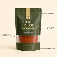 Sachet refermable personnalisé en PE, résistant à l'humidité, avec fermeture éclair, pour épices, aliments pour animaux et emballages de sushis, 100g 200g