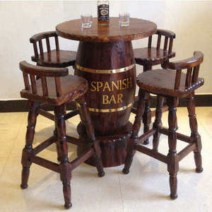 Custom Vintage Outdoor Backyard High Counter Wooden Beer Wine Barrel Bar <b>Table</b> and <b>Stools</b> Unit Sport Wooden Wine Barrel Bar - Product Image 2