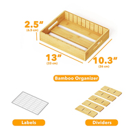 Organisateur de rangement alimentaire moderne en bambou pour garde-manger, avec séparateurs réglables et support de couvercle, boîte de rangement de table en bambou à compartiments
