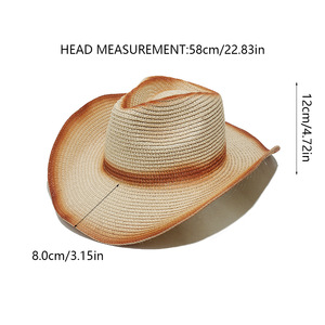 FF4542 topi koboi wanita jerami barat pinggiran gulung topi Fedora matahari Panama jerami perjalanan musim panas - Product Image 2