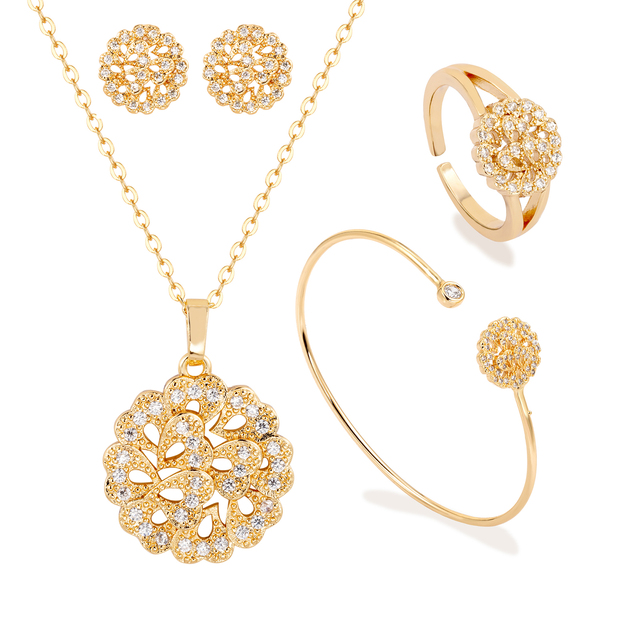 Wholesale Fashion Jewelry Set for Women: Gold-Plated Bracelet, Earrings, and Zircon-Embedded Necklace - Versatile Accessories