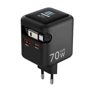 Cargador de pared retráctil rápido de calidad mayorista, cable de cargador de teléfono USB-C, tipo C a PD, cargador GAN de 70W - Product Image 1