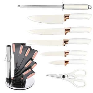 White Luxury Professional Chef <b>Block</b> Set 67-Layer Damascus Steel Serrated Edge Kitchen Cooking Knives <b>Acrylic</b> Stand Disposable - Product Image 2