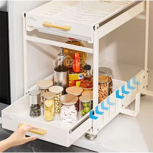 Double Layer Pull Out Shelf For <b>Kitchen</b> Drawer Organizer Storage <b>Rack</b> With Bowls Chopsticks Condiment Bottles Cabinet Organizer - Product Image 2
