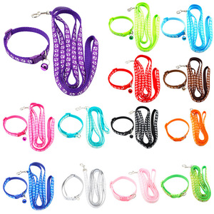 Cat leash with paw print pattern, adjustable pet collar with bell, cross-border cat and <b>dog</b> leash, spot wholesale. - Product Image 1