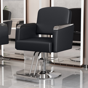 Z qm High-end Hair Salon Furniture <b>Armchair</b> Can Rotate and Lift Stainless Steel Black Metal Barber Chair - Product Image 2