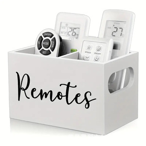 Caja de almacenamiento de madera rectangular blanca y negra con tapa abierta, organizador de mandos a distancia para sala de estar - Product Image 4