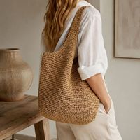 Sac fourre-tout décontracté de luxe pour femme, en paille tressée et polyester, avec fermeture éclair, style européen-américain, bandoulière