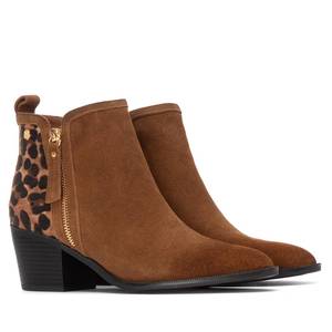 Stivaletti da Donna Carmela in Camoscio Marrone con Stampa Leopardata, Cerniera e Tacco a Blocco - Product Image 4