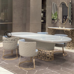 ESION <span class=keywords><strong>CASA</strong></span> <span class=keywords><strong>table</strong></span> à manger en acier inoxydable avec chaises, ensemble <span class=keywords><strong>de</strong></span> <span class=keywords><strong>table</strong></span> à manger <span class=keywords><strong>moderne</strong></span> 8 places <span class=keywords><strong>de</strong></span> luxe en marbre ovale - Product Image 5