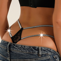 Culotte et String en Dentelle Noire Taille Basse Monopièce avec Double Ceinture Fine pour Femme, Vente en Gros