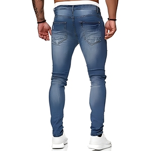 Jeans slim bleus pour homme, stretch, déchirés, skinny, avec rayures latérales, en denim - Product Image 3