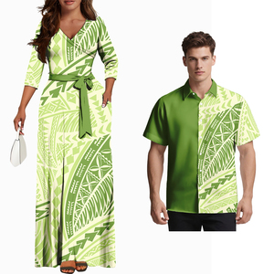 Ensemble Tribal Polynésien pour Couple : Chemises Décontractées à Manches Courtes pour Hommes Samoans et Robes de Plage Hawaïennes Assorties pour Femmes – Tenues Coordonnées pour <span class=keywords><strong>Amoureux</strong></span> - Product Image 6