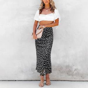 <span class=keywords><strong>Falda</strong></span> de otoño para mujer, <span class=keywords><strong>falda</strong></span> midi de cintura alta elástica con encaje floral y gasa - Product Image 3