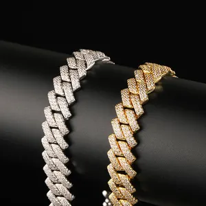 14MMヒップホップ925スターリングシルバーキューバリンクチェーンブレスレットアイスアウトモアッサナイトは男性女性のためのダイヤモンドテストファインジュエリーに合格できます