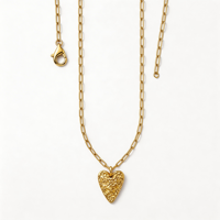 Pendentif cœur texturé en acier inoxydable PVD 18K imperméable pour femme, chaîne de pull