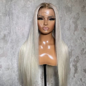 Parrucca di Capelli Umani di Lusso 13*4 5*5 con Pizzo Trasparente, Densità 200, Colore Grigio, Lunghezza 32 Pollici, Liscia con Baby Hair - Product Image 1