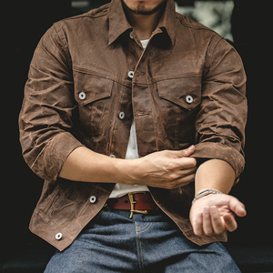 Customized Men Version Vintage Heavy Weight Oil Wax Canvas Running Hunting Jean Waterproof Jacket - Product Image 3