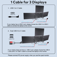 Extensor de Pantalla Portátil para Laptop de 15.6 Pulgadas IPS FHD, Triple Monitor con Conexión Única, Flexible, USB C o USB A para Laptops