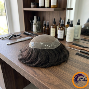 Sistema de Reemplazo Capilar OME para Hombre, Cabello Humano Indio No Remy, Base Mono Transparente, Mezcla Negra, Cabello Largo, Sin Pegamento - Product Image 1