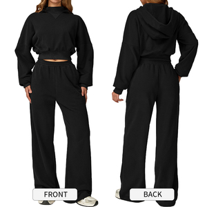 TZ4507 <span class=keywords><strong>Sweat</strong></span> à capuche d'hiver à col haut et ourlet serré pour femmes, ensemble de pantalons de survêtement larges et élastiques à taille haute, ensemble ample de hauts de sueur - Product Image 6