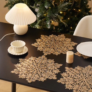 Christmas Snowflake Placemats Round PVC <b>Waterproof</b> Table <b>Mats</b> For Party Family Gathering Decorative <b>Mats</b> Rose Gold Gold Silver - Product Image 2