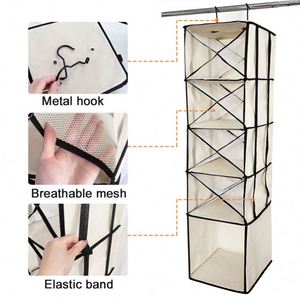 New Design Hanging Closet Organizer Storage 5-<b>Shelf</b> Separable Closet Storage <b>Shelves</b> with Mesh Pocket Clothes - Product Image 3