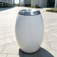 Poubelle publique extérieure en acier inoxydable brossé avec couvercle verrouillable, écologique, résistante à l'eau, design compact, mécanisme de charnière lisse