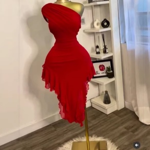 เดรสทรงเข้ารูปแบบไหล่เดียวสำหรับผู้หญิง แต่งระบายชายกระโปรงแบบอสมมาตร เหมาะสำหรับงานปาร์ตี้และงานกลางคืน แฟชั่นชุดเดรส - Product Image 6