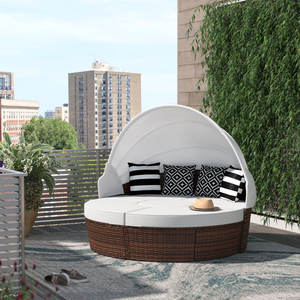 سرير نهاري مستدير من الخيزران الهندي الخوص مستدير مع مظلة أثاث فناء للشاطئ سرير شمسي دائري من الخيزران الهندي بجانب المسبح - Product Image 3