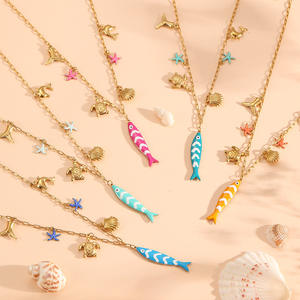 沃英海洋风格海豚壳海星不锈钢沙滩长鱼吊坠项链 - Product Image 2