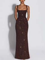Robe longue scintillante à sequins pour femme 2026, sexy, col licou, moulante, froncée, pour soirée, cocktail, vente en gros