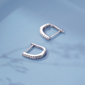 Trendy <strong>Sterling</strong> <strong>Silver</strong> 925 Rhodium Plated Jewelry Micro-Pave Zircon Diamond <strong>Huggie</strong> Hoop <strong>Earrings</strong> for Women - Product Image 4