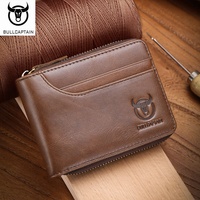 Dompet Kulit Asli Pria BULLCAPTAIN dengan Ritsleting, Anti-RFID, Lipat Dua, Jendela ID, Tempat Paspor, dan Kantong Koin Beritsleting