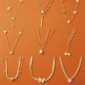 Colliers superposés en acier inoxydable plaqué or 18 carats avec zircon et perles en forme de <span class=keywords><strong>fleurs</strong></span> pour femmes, fournitures de fabrication de bijoux MW Fashion Fine - Product Image 1