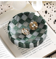 Plateau de présentation moderne rond en onyx vert émeraude et marbre blanc à carreaux de 4,7 pouces, porte-bougie pour salles de bain et tables basses