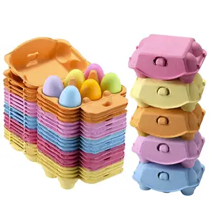 Colored Half Dozen Egg Cartons 600 Pcs Set Natural Pulp Paper Egg Cartons 6 Count for easter Eggs Reusable Color Storage Tray