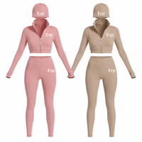 Conjunto de Yoga Casual de 3 Piezas con Logotipo Personalizado para Mujer, Leggings de Cintura Alta, Chaqueta Corta con Cierre Completo, Gorra a Juego, Secado Rápido, Ecológico, para Entrenamiento