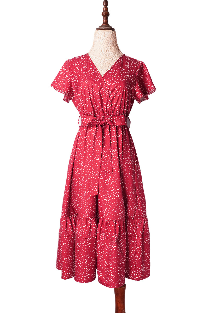 S-XXL Women's V Neck Belted Bodycon Dress With Polka Dot Flounce Hem for  Party Formal Events Fashion| Alibaba.com