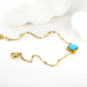 สร้อยข้อมือหินสีฟ้ารูปหยดน้ำ โซ่ทอง เครื่องประดับสแตนเลส ของขวัญ สร้อยข้อมือผู้หญิงแฟชั่น - Product Image 3