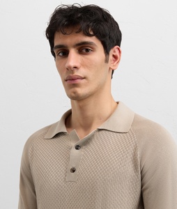 <span class=keywords><strong>Polo</strong></span> en maille tressée pour homme printemps-été, beige, coton, manches courtes, trois boutons, texture tissée, vente en gros OEM - Product Image 4
